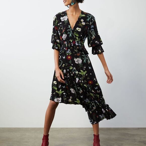 Joie Dresses & Skirts - Joie Analena Floral 3/4 Sleeve Pleat Asymmetrical Dress New With Tag Size Medium